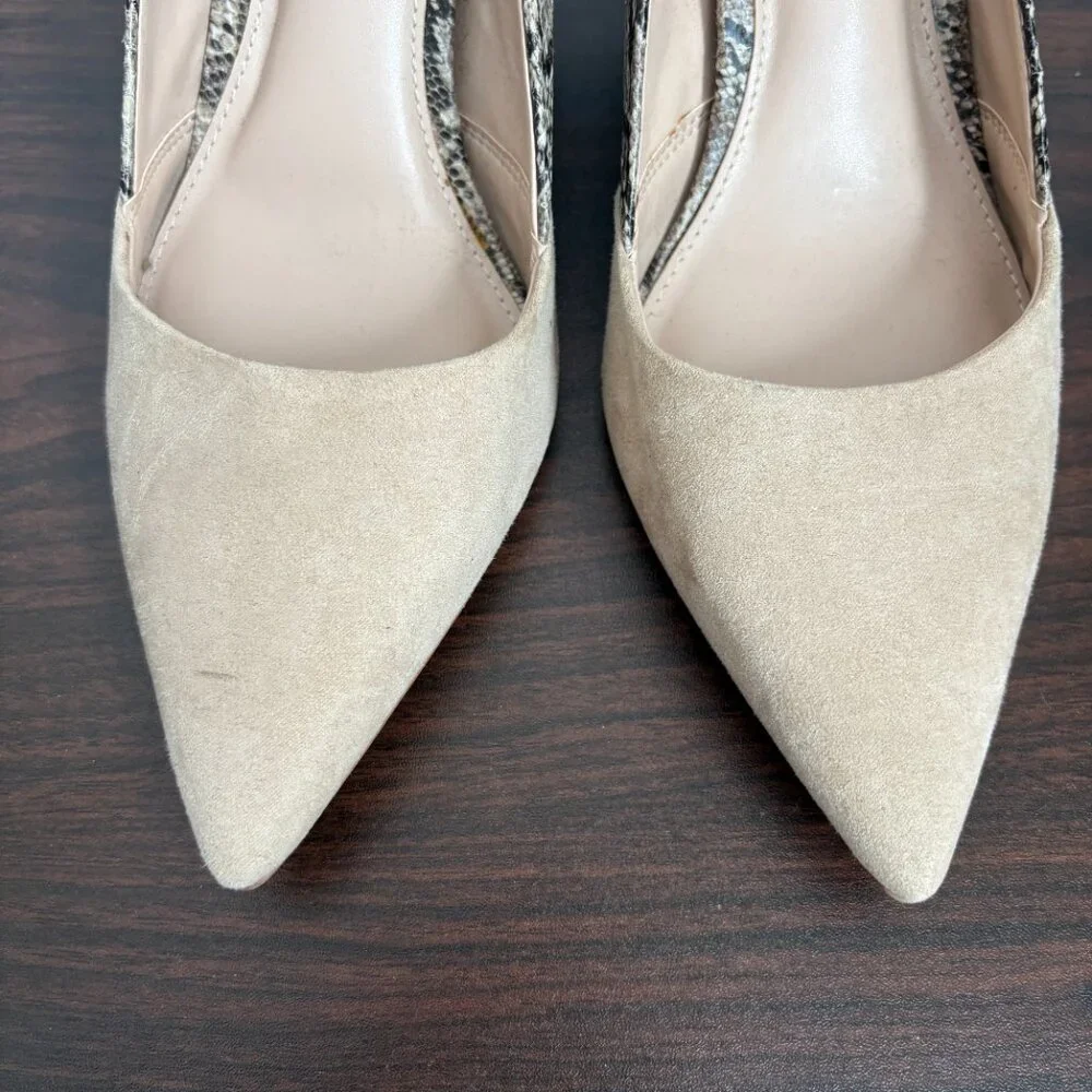 Kelly & Katie Beige Grey/Black Snakeskin Suede Pointed Toe Heel Corporate Chic 9